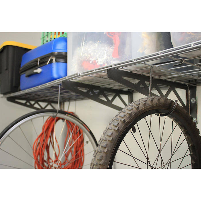 White 24 x 48 inch Garage Wall Shelf Two-Pack with Bike Tire Hooks W397541