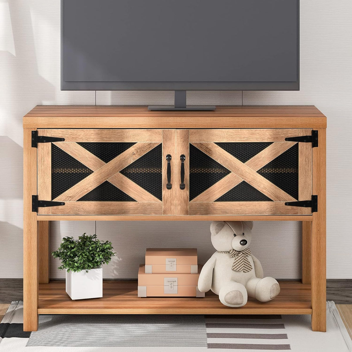 Black Solid Wood Console Table with 2 Drawers E4155