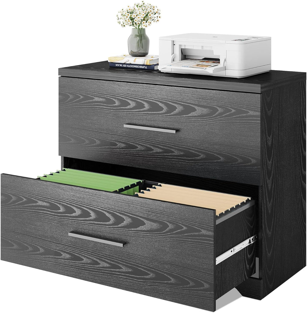 Black 2 Drawer Wood Lateral File Cabinet F4603