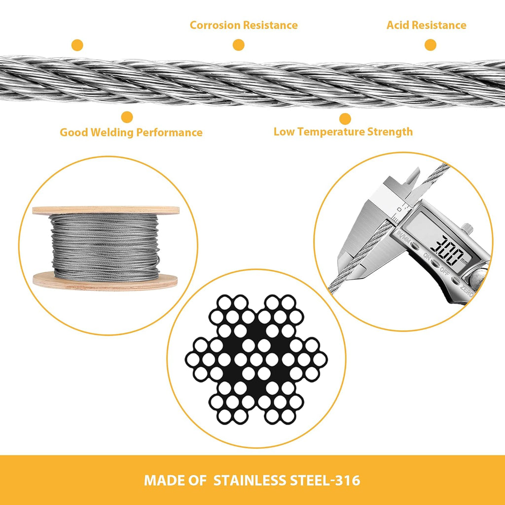 1/8 Stainless Steel Cable Wire Rope, 400FT T316 7x7 Strand Core C373006