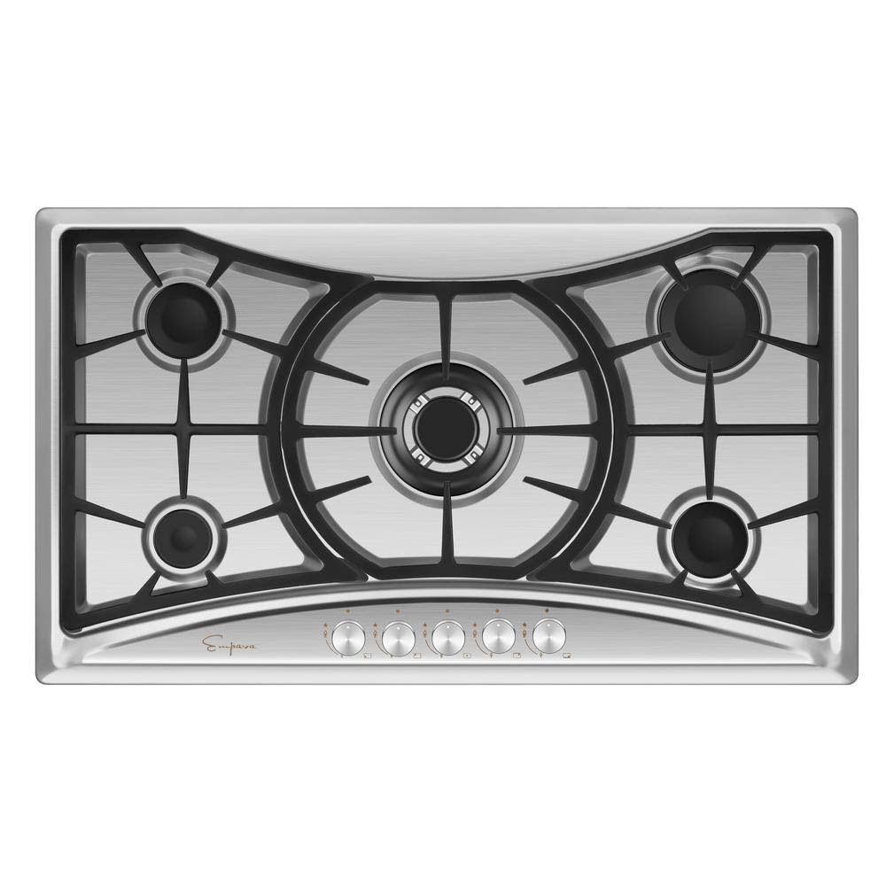 36 in. Recessed Gas Stove Cooktop with 5 Sealed Burners in Stainless Steel H9207