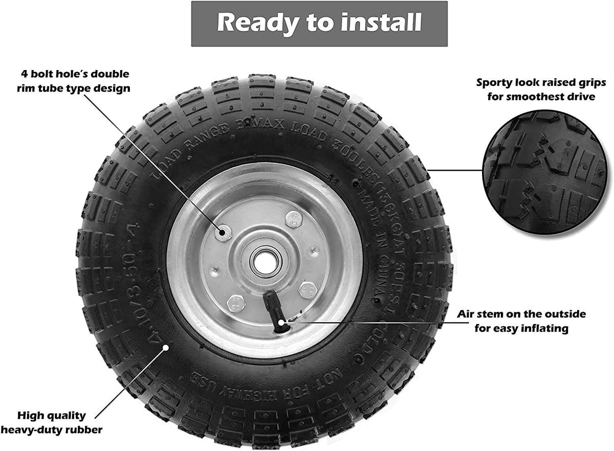 4 Pack Pneumatic Rubber Wheels with 5/8 Center Bearing O48180