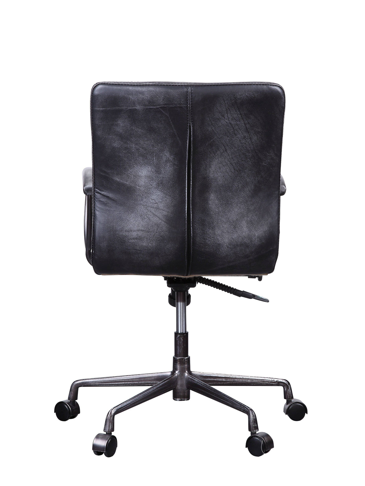 Vintage Black Top Grain Leather Aluminum Metal Upholstered Seat Casters Engineered Wood R50314