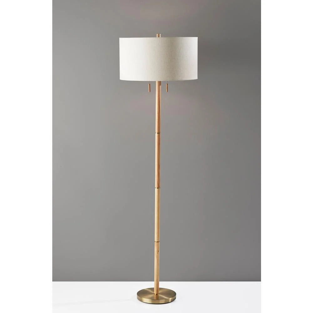 Natural Rubberwood Base & Antique Brass Floor Lamp H695986