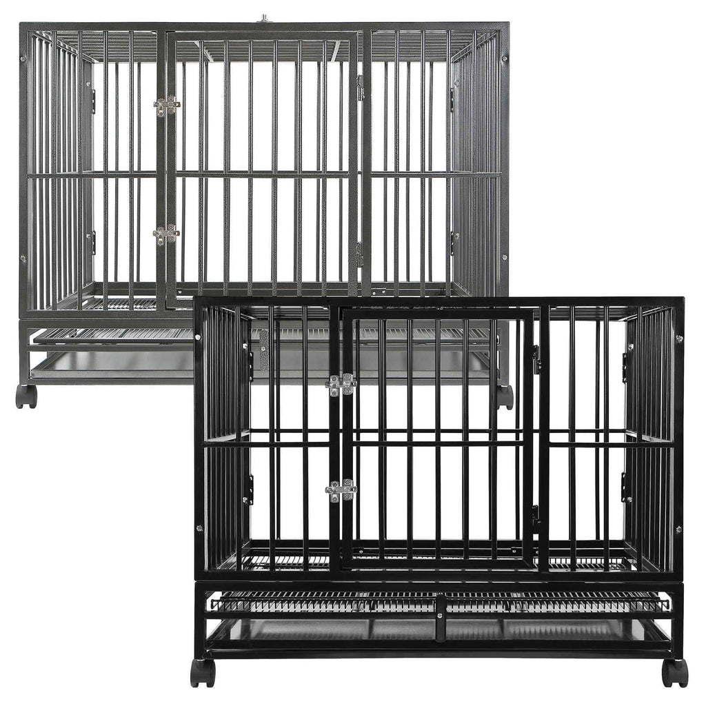 Silver Two-Door Dog Crate with Tray M178