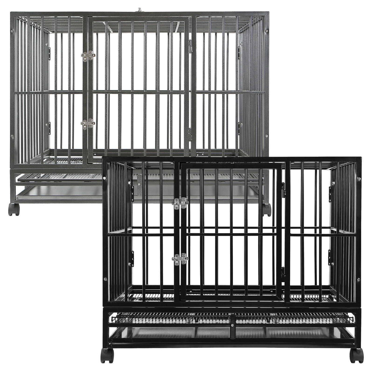 Silver Two-Door Dog Crate with Tray M178