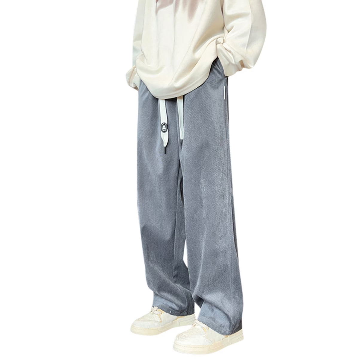 Corduroy Straight Tube Loose Fitting Solid Color Lace Up Sports Pants F654