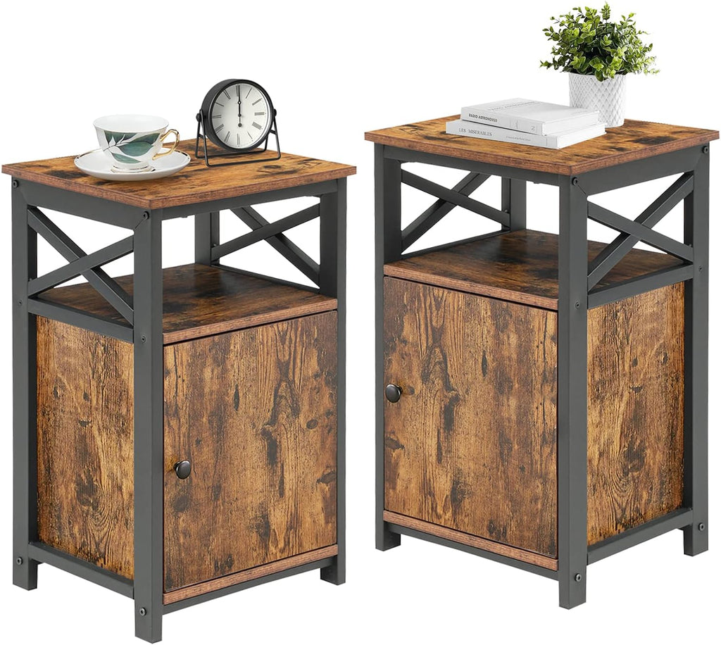 Antique Black Set of 2 End Side Table with Storage Cabinet N20975