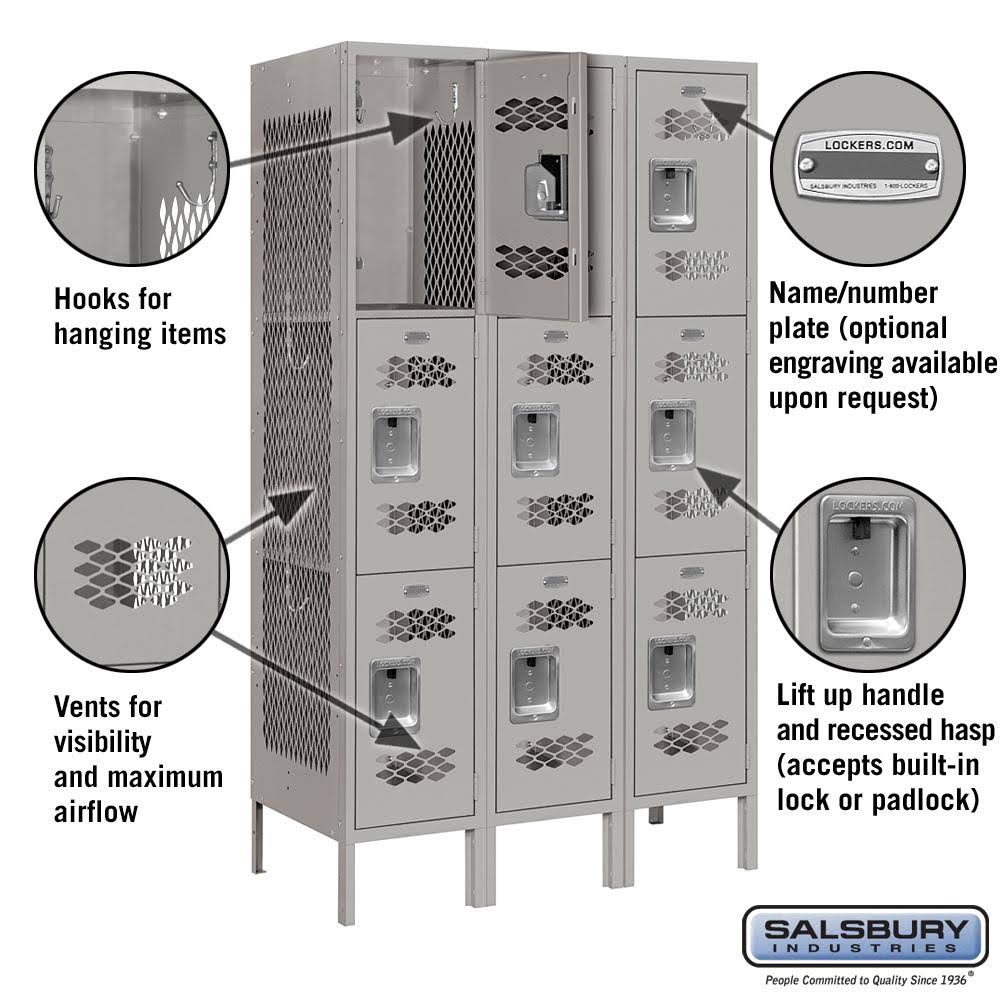 Triple Tier Vented Metal Locker F836
