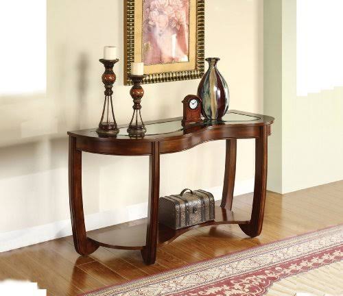 Sofa Table with 5mm Beveled Glass Top, Dark Cherry Finish R9821