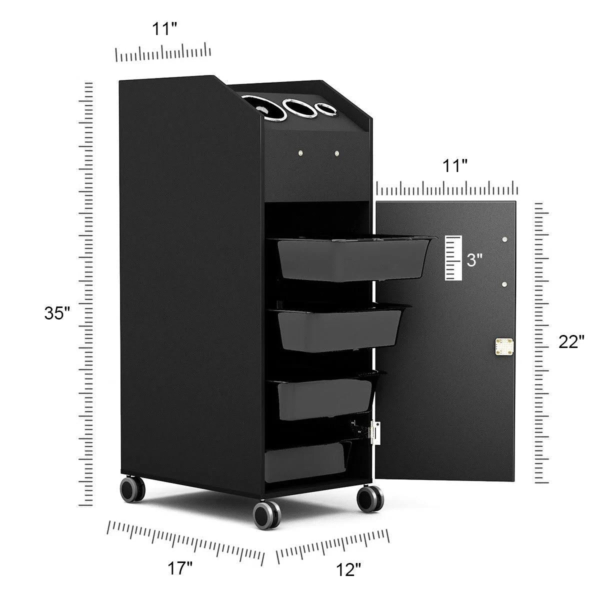 Black Salon Trolley Cart with 4 Storage Trays Z6737