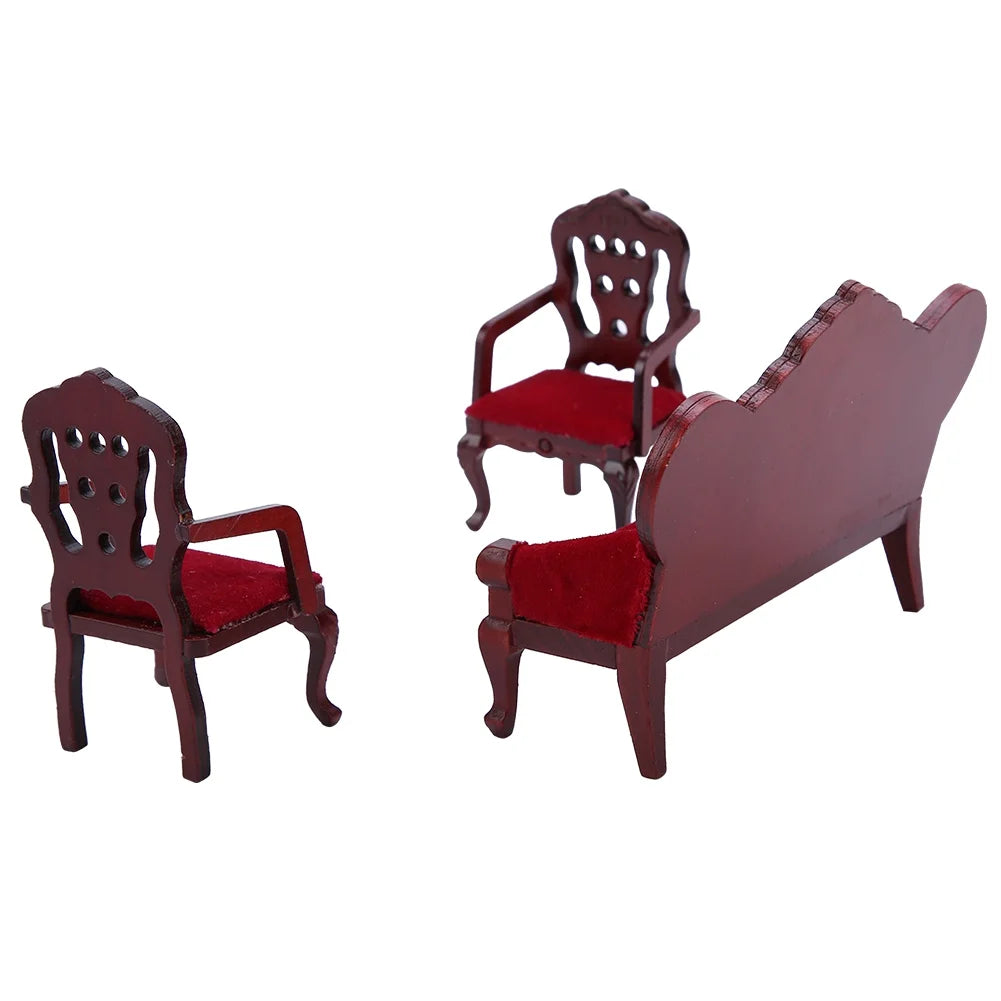 Red Wooden Dollhouse Sofa Chair Set W99184