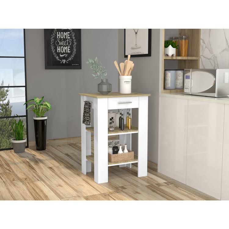White and Light Oak Kitchen Island Y562