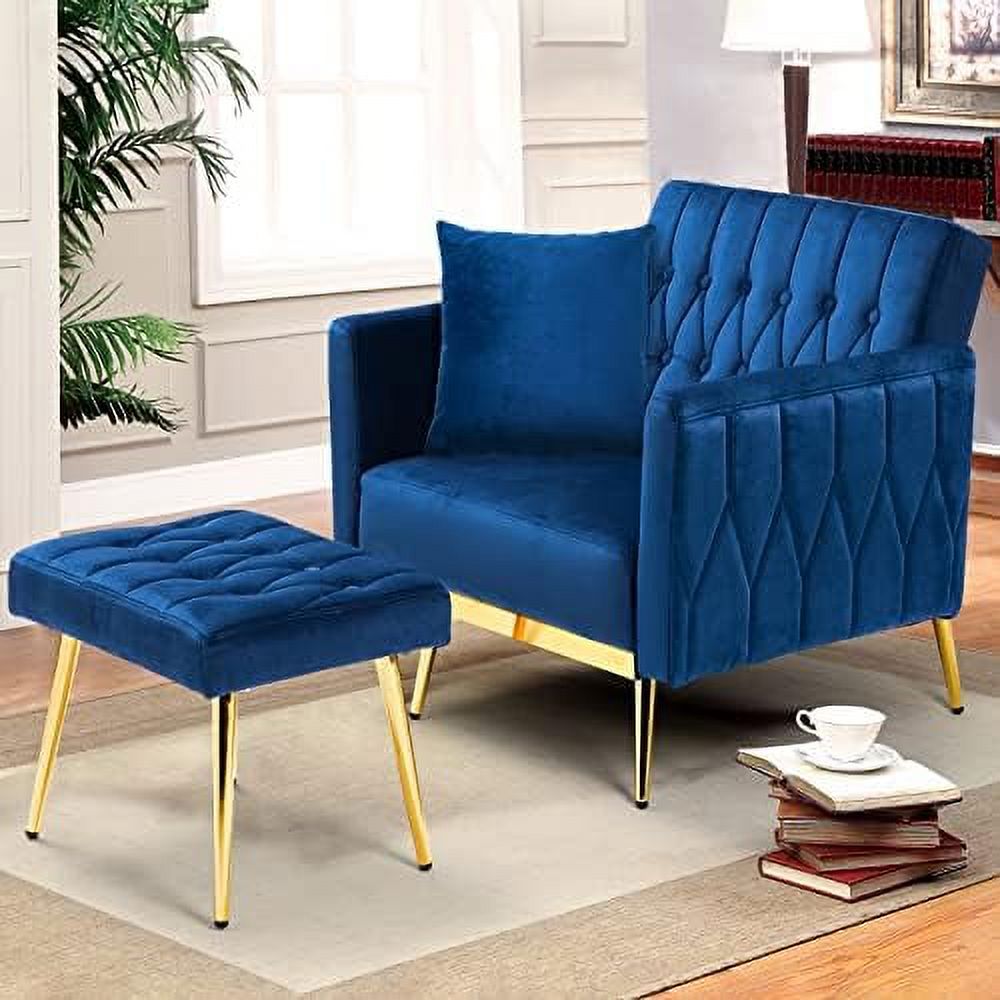 Grey Velvet Accent Chair with Ottoman and Pillow G4125