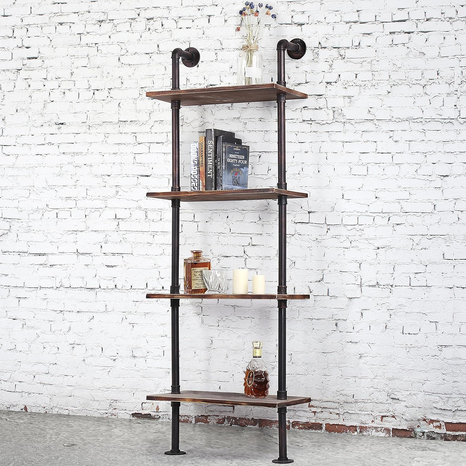 Brown Wood Wall-Mounted Shelves Bookcase Storage Rack B247