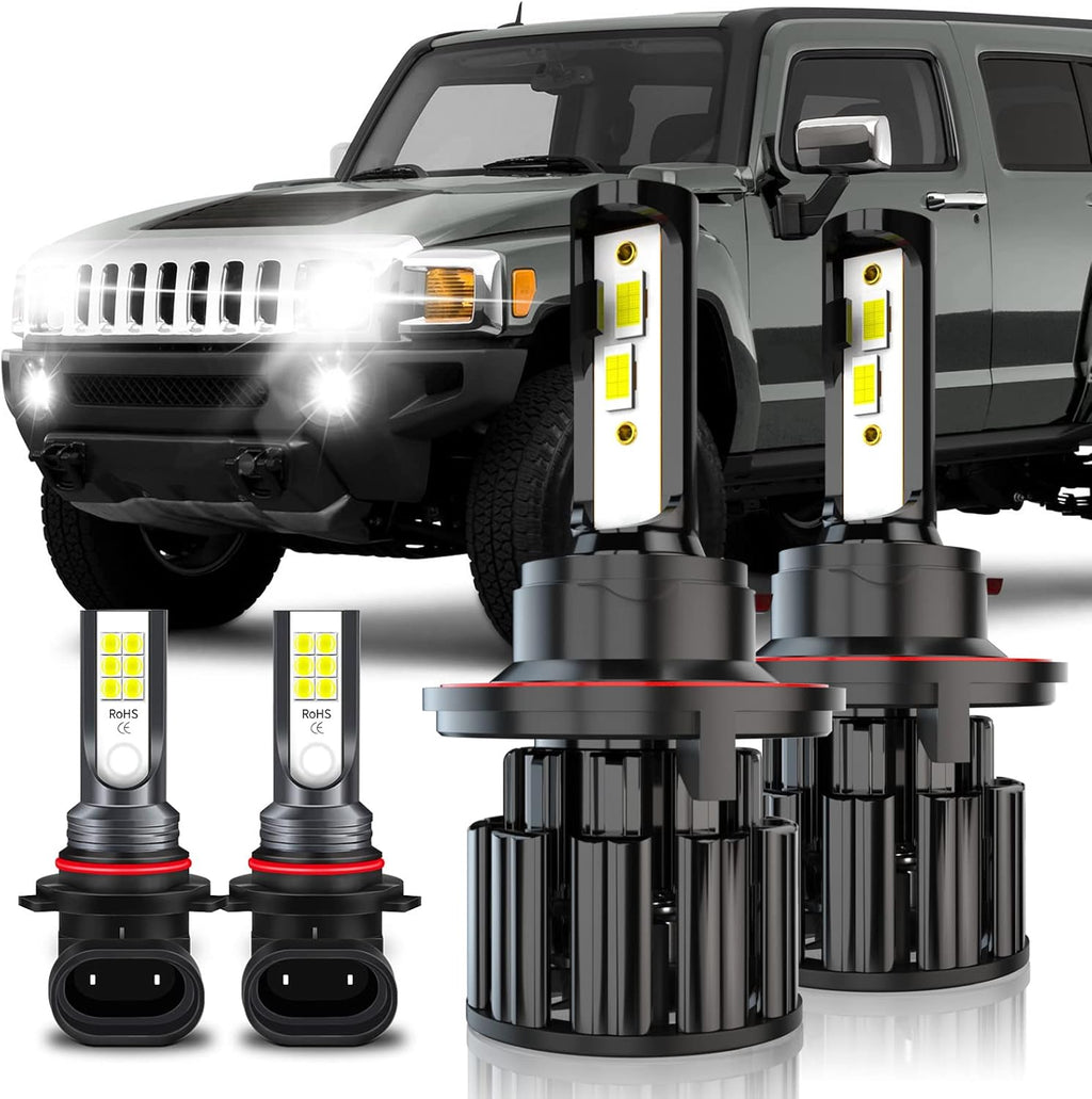 9008 High Low Beam and 9005 Fog Light LED Bulbs Kit, 60W 10000LM 6000K White, Pack of 4 Pack of 2 Y631