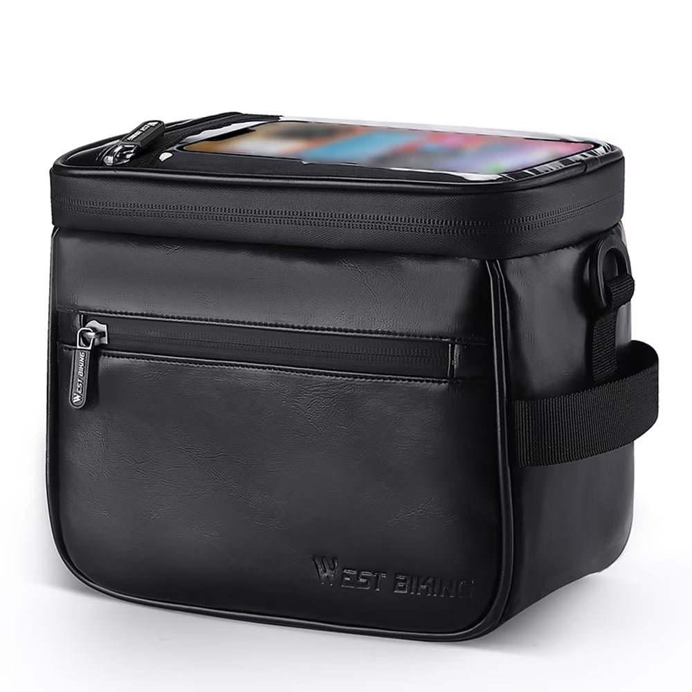 Waterproof Touchscreen Bike Front Handlebar Bag with Thermal Insulation PU Leather H568343