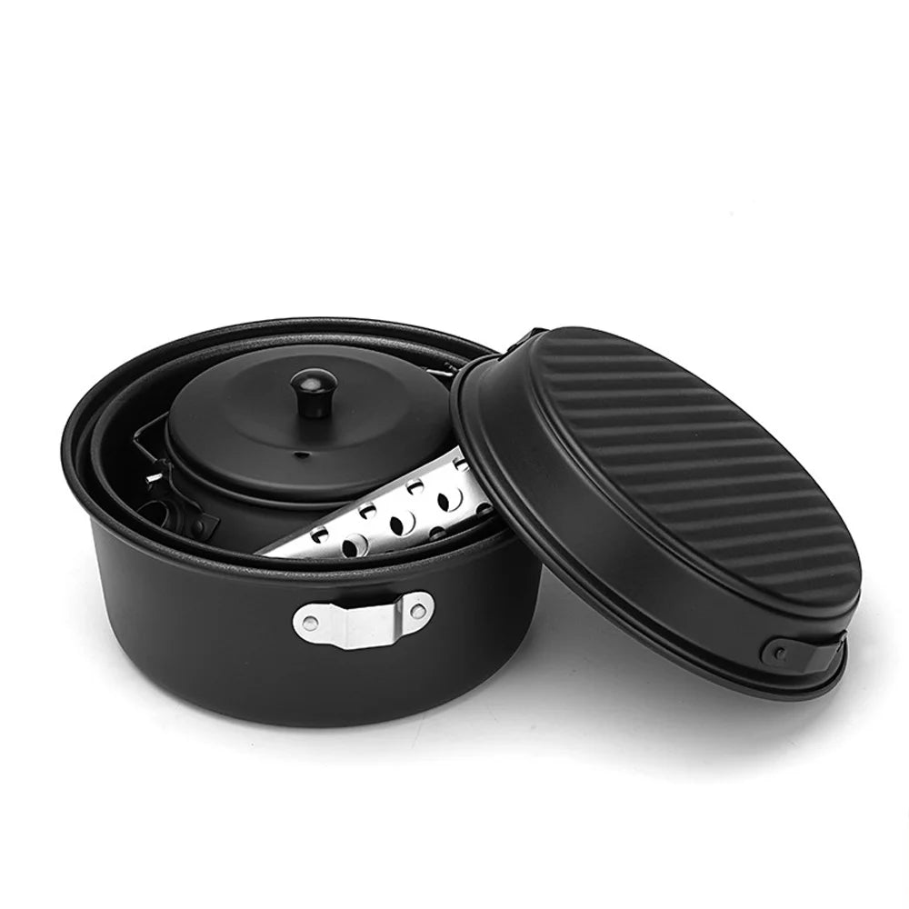 Lightweight Portable Camping Cookware Set with Pots, Pans, and Kettle O1125