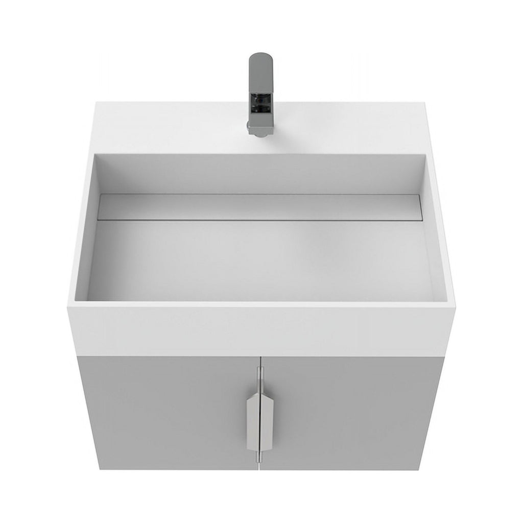 Gray Wood Floating Vanity with White Top L10464