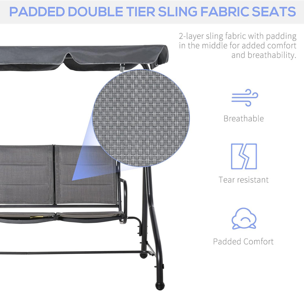 3-Seater Porch Swing Chair with Adjustable Canopy B22917
