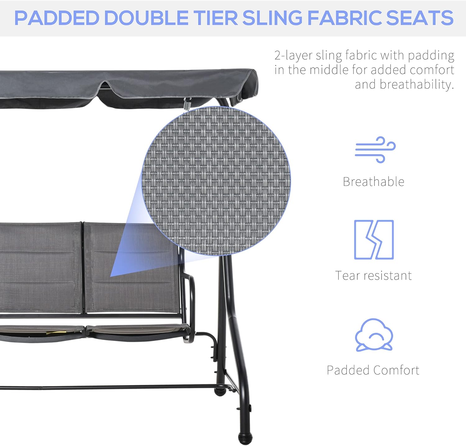 3-Seater Porch Swing Chair with Adjustable Canopy B22917