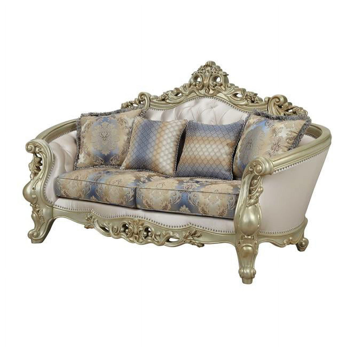 Antique White Fabric Poly-Resin Loveseat with 4 Pillows Z673414