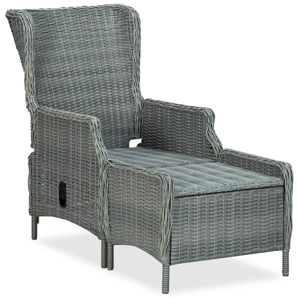 Light Gray Poly Rattan Reclining Patio Chair with Footstool J562