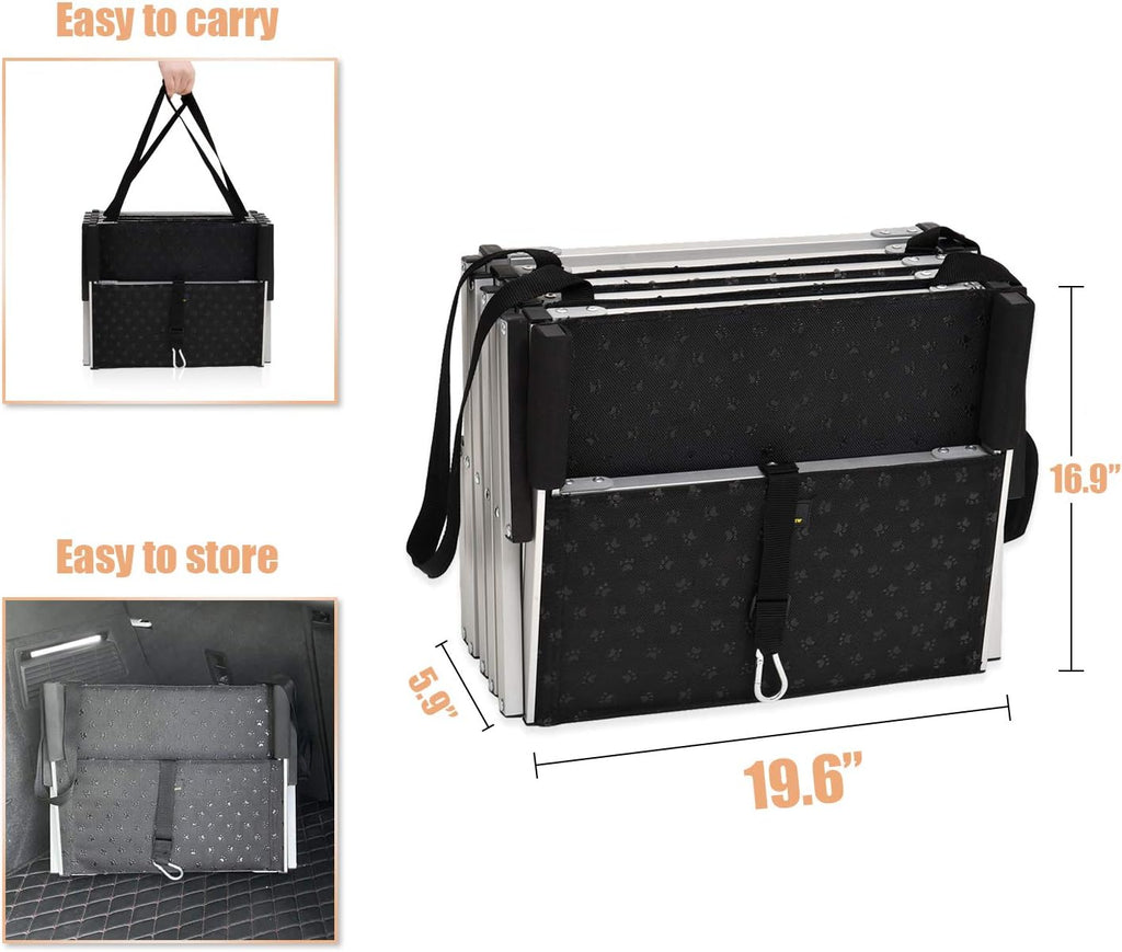 Foldable Dog Car Stairs, Aluminum Frame 4 Steps Lightweight Pet Stairs H164915