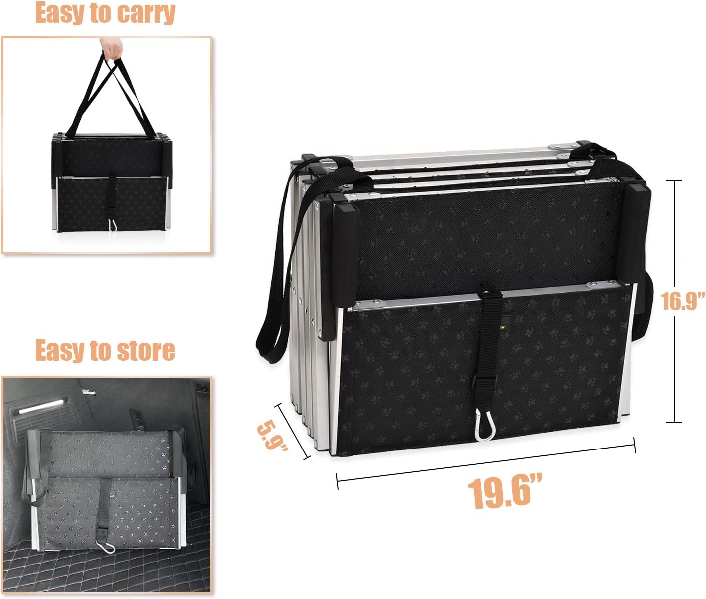 Foldable Dog Car Stairs, Aluminum Frame 4 Steps Lightweight Pet Stairs H164915