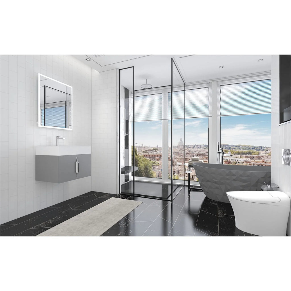 Gray Wood Floating Vanity with White Top L10464