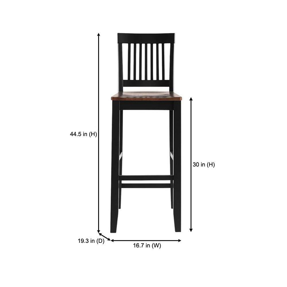 Black Wood Bar Stool with Slat Back and Walnut Seat (Set of 2) T79901