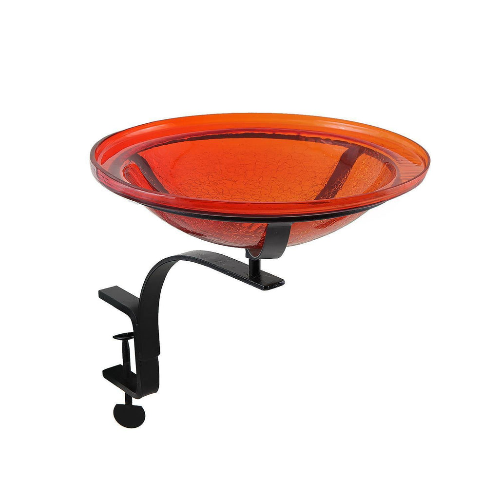 Red Crackle Birdbath with Rail Mount Bracket Z89858