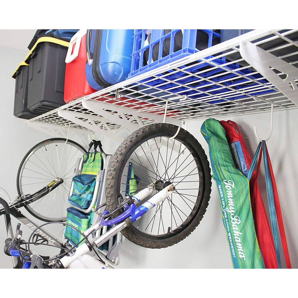 White 24 x 48 inch Garage Wall Shelf Two-Pack with Bike Tire Hooks W397541