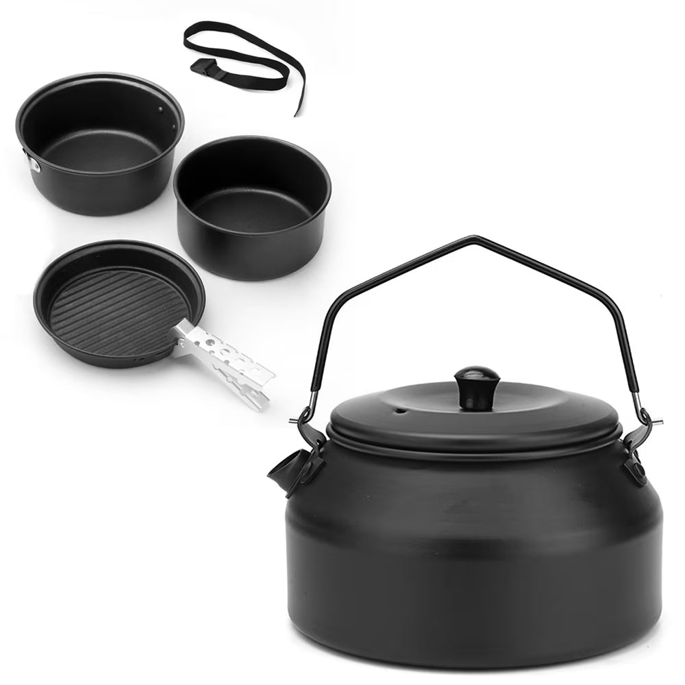 Lightweight Portable Camping Cookware Set with Pots, Pans, and Kettle O1125