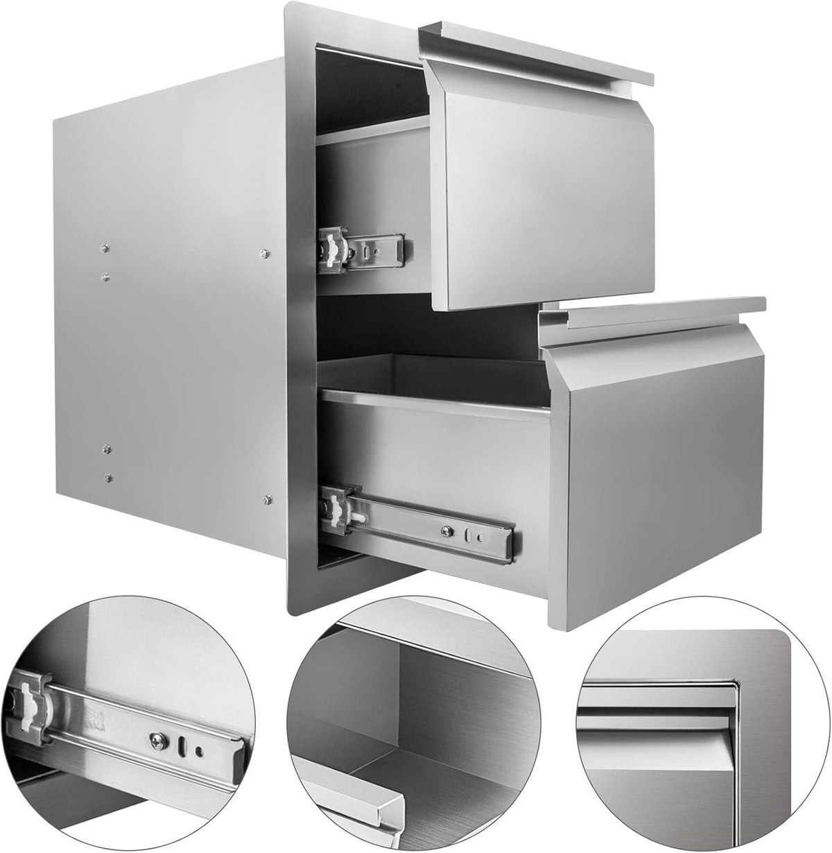 Stainless Steel Double Access BBQ Drawers Box Frame Style Flush Mount Outdoor Kitchen Storage Double Drawers P943906