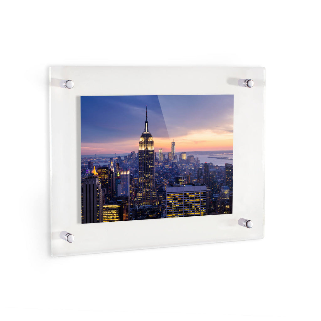 Acrylic Floating Frame for Pictures Up to 9x32 Inches with Polished Chrome Standoff H267