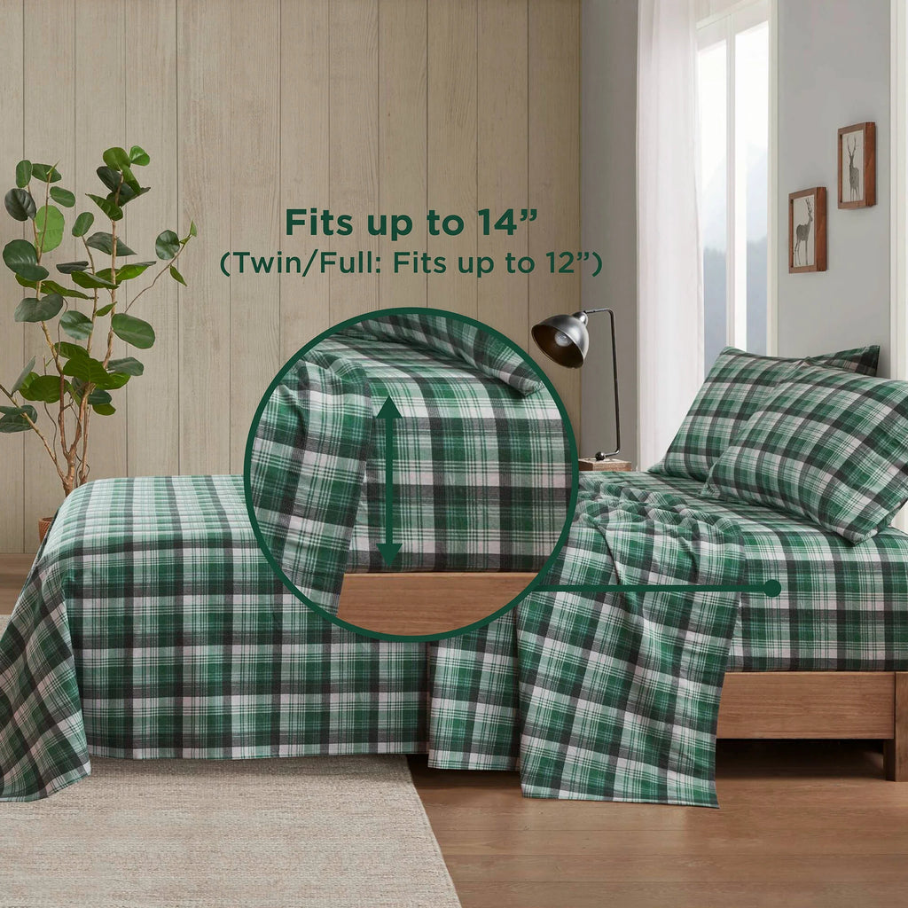 Green Plaid 4 PCS Cal King Sheet Set W674502
