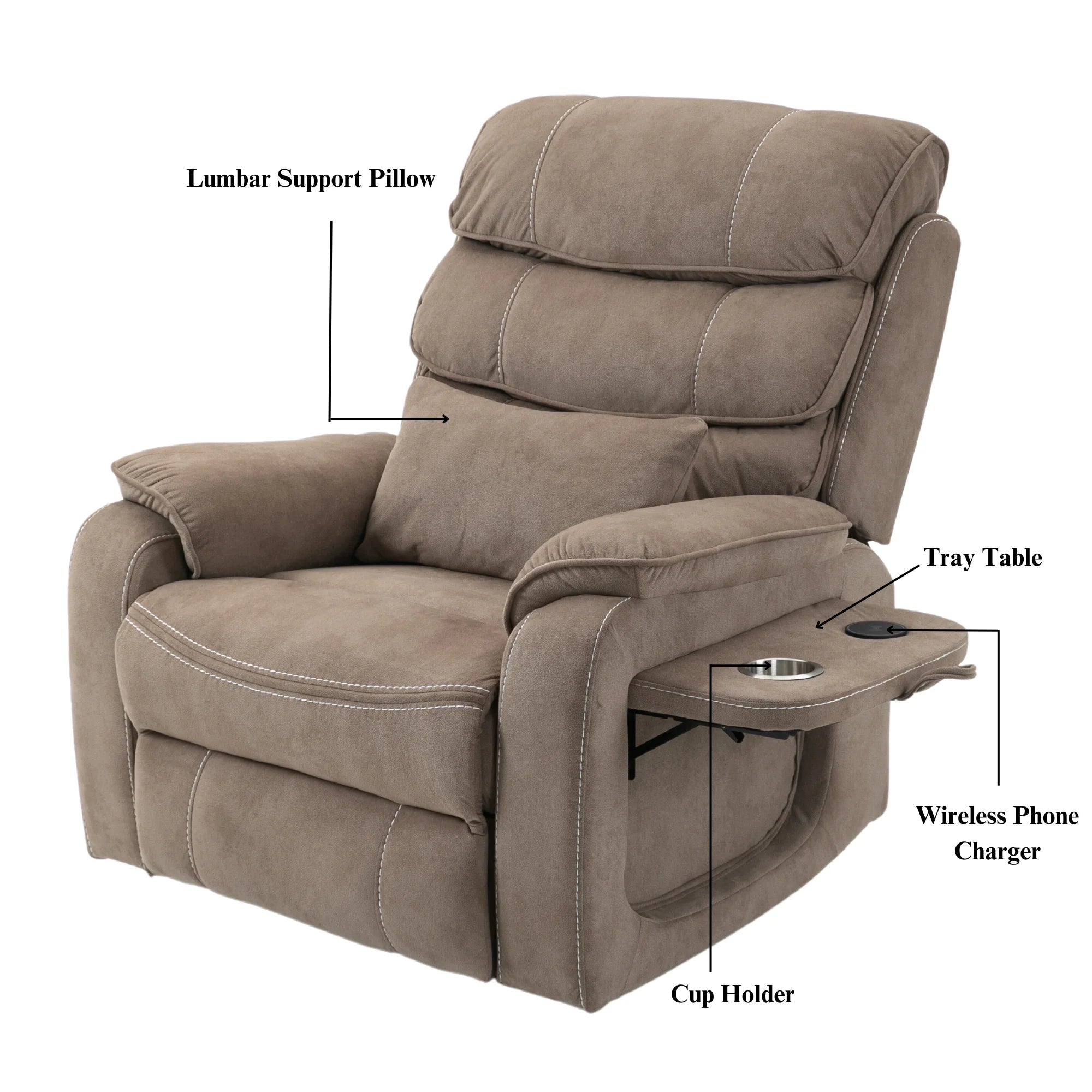 Lay Flat Recliner with Tabletop, Wireless Phone Charger, Cup Holder & Lumbar Pillow, Dual Motor Lift Chair, 400 lbs Capacity L77540
