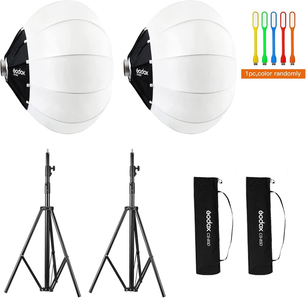 2 Packs Lantern Softbox with Light Stand Kit, 85cm Soft Light Diffuser, 2.8m Tripod Stand for Bowens Mount Lights X5996