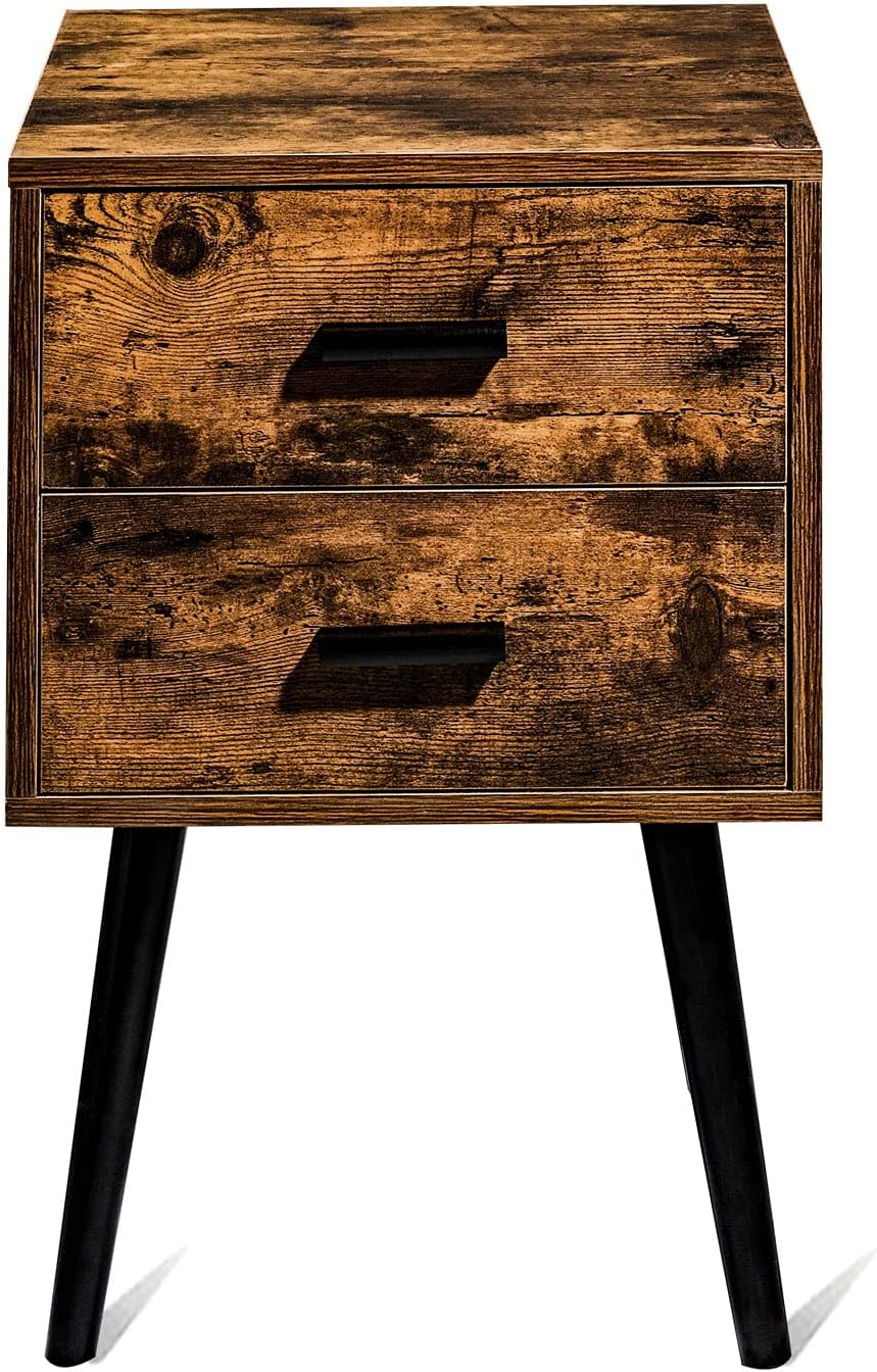 Rustic Brown Wooden Night Stand with 2 Drawers Q50692