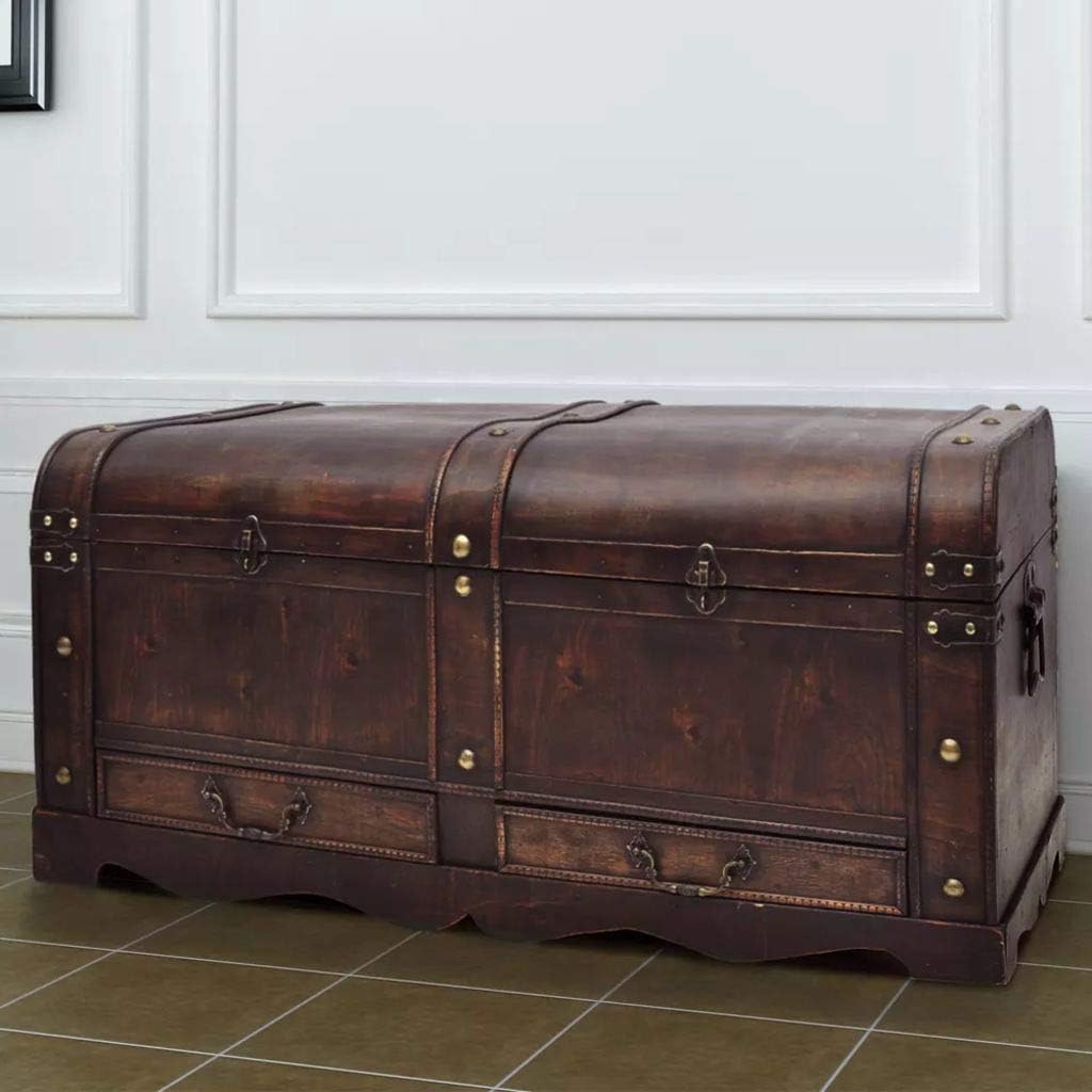 Vintage Wooden Treasure Chest Storage Trunk with 2 Drawers Y30634