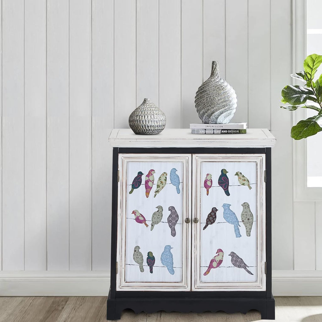 Storage Cabinet with 2 Doors, Distressed Console Cabinet with Wooden Frame, White G405409