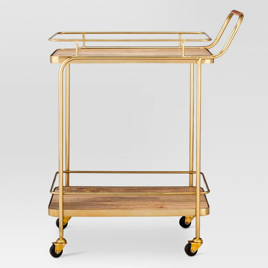 Gold Metal Wood Leather Bar Cart L21393