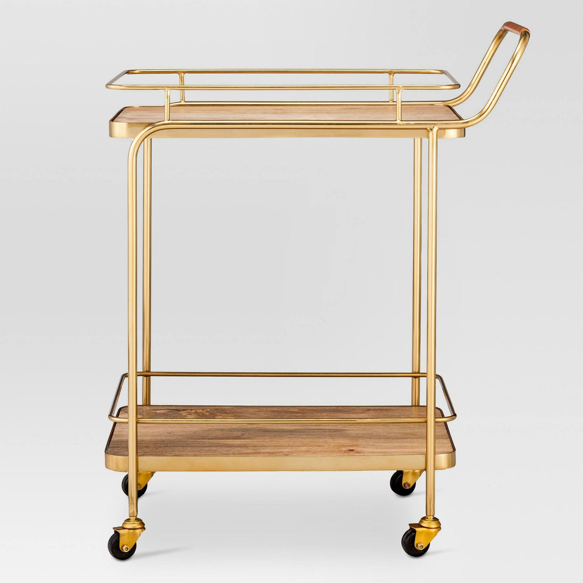 Gold Metal Wood Leather Bar Cart L21393