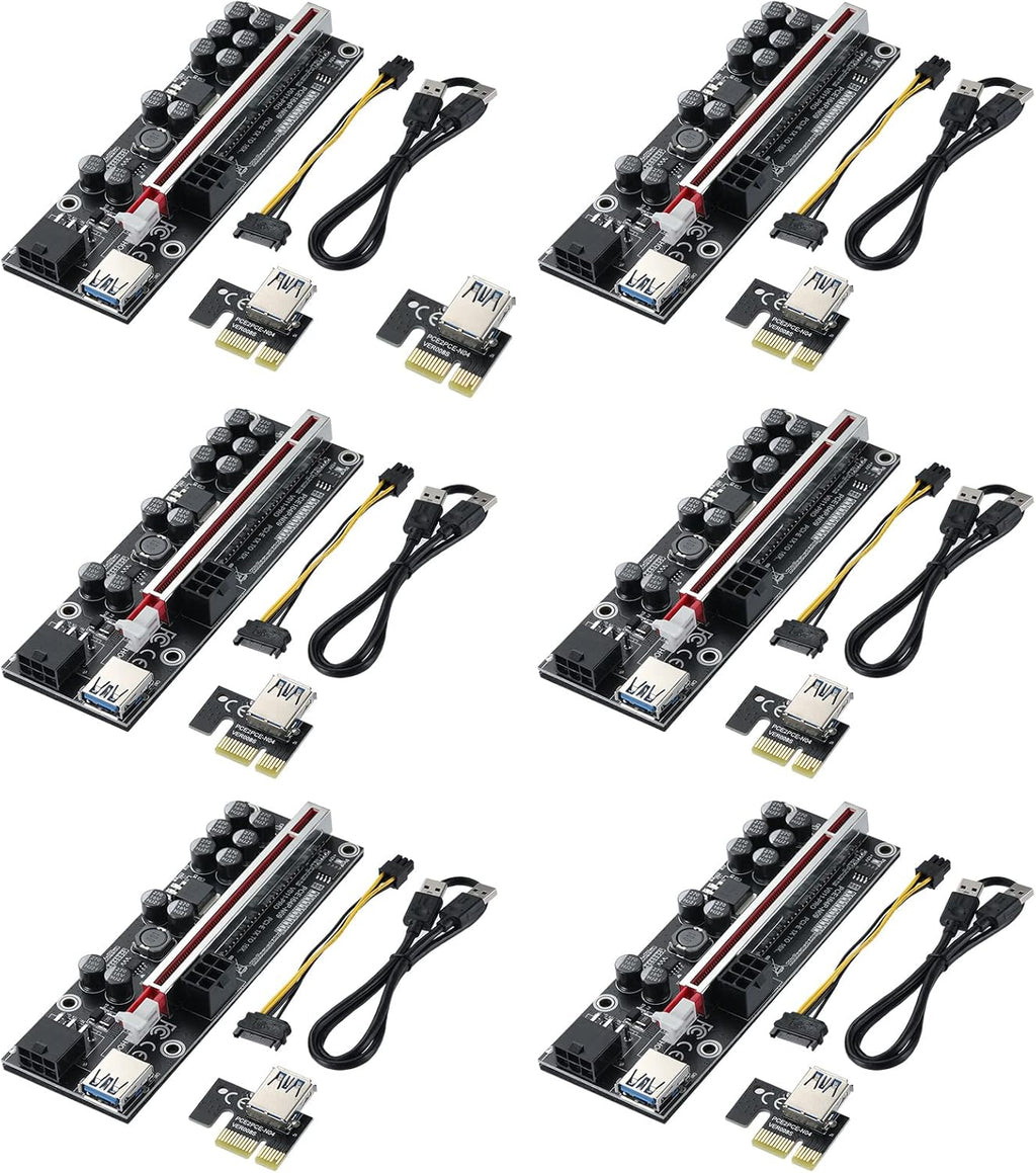 Black PCI-E 1X to 16X Riser Card with 24in USB 3.0 Extension Cable & 6PIN SATA Power Cable (6 Pieces) P585