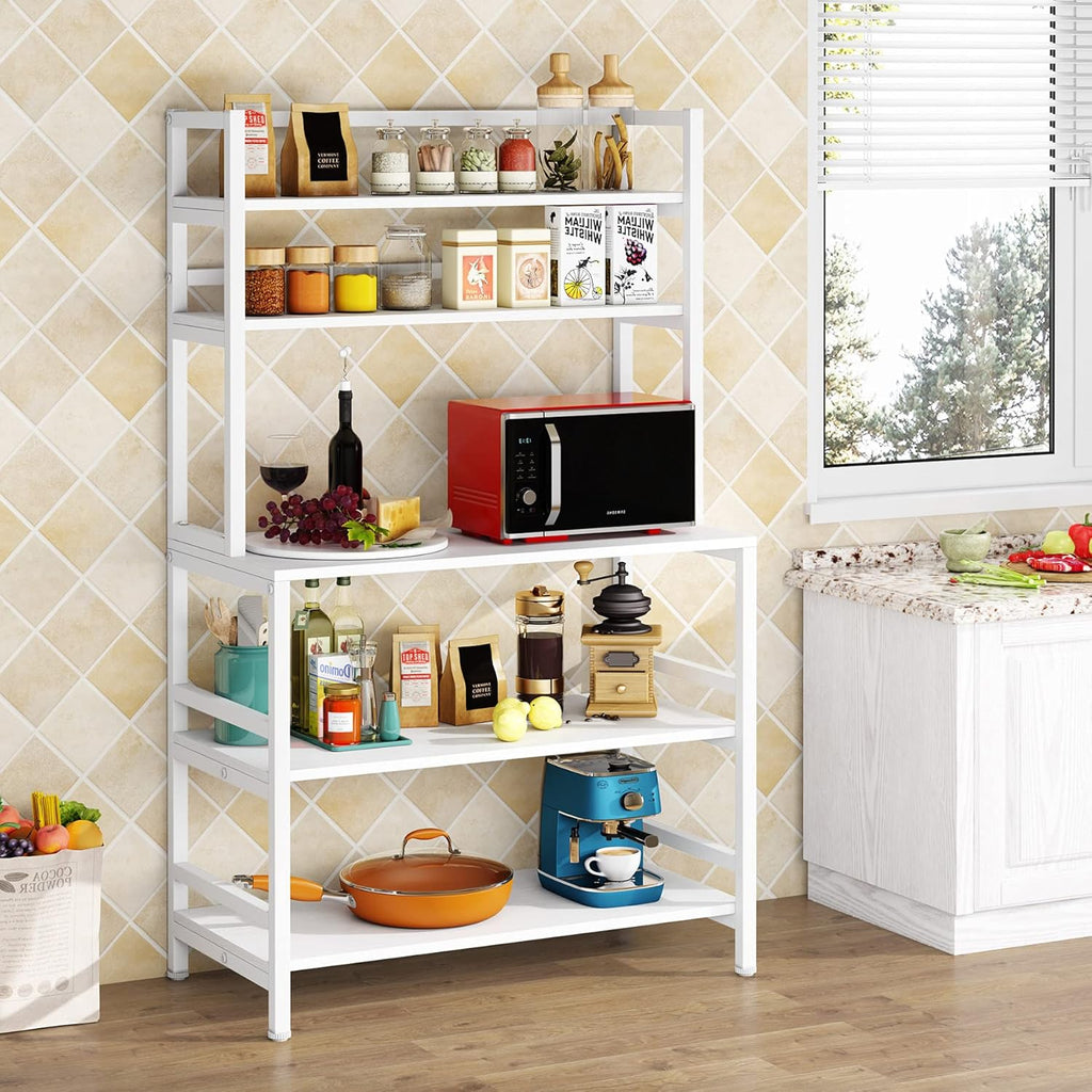 Rustic Brown 5-Tier Kitchen Bakers Rack with Storage and Hutch F6616