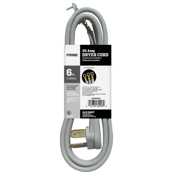 6 Feet 30 Amp 3-Wire Dryer Cord, 5 Pack D3939