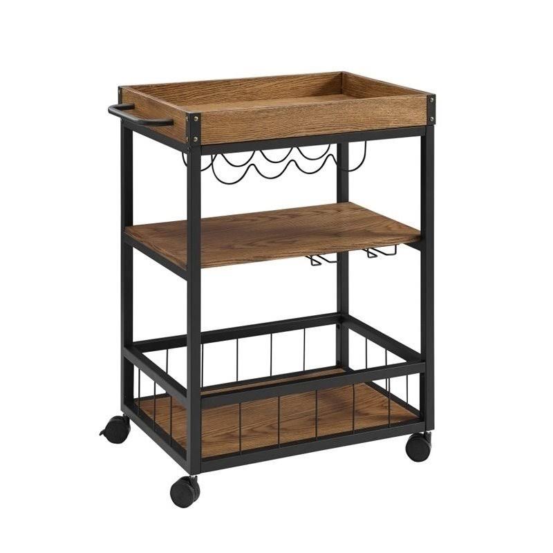 Black Wood Planked Top Kitchen Cart G51468