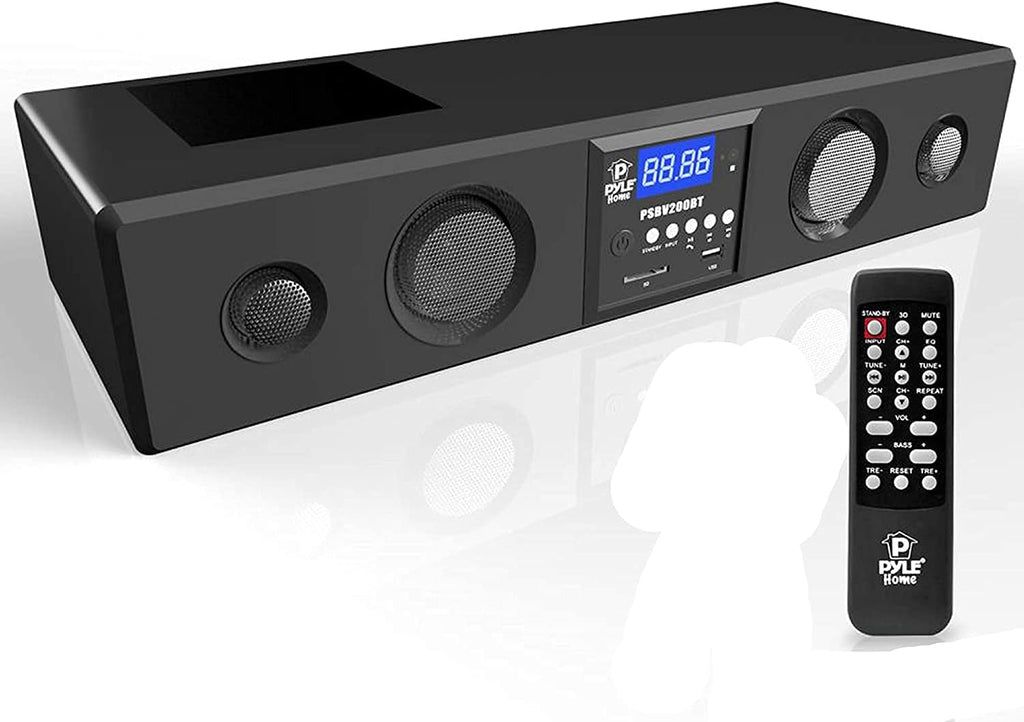 Pyle Wave Base Sound Bar with Bluetooth for TV Tabletop Digital Audio Speaker System with Remote Control, Inputs AUX, Optical in, USB - PSBV110B Y219330
