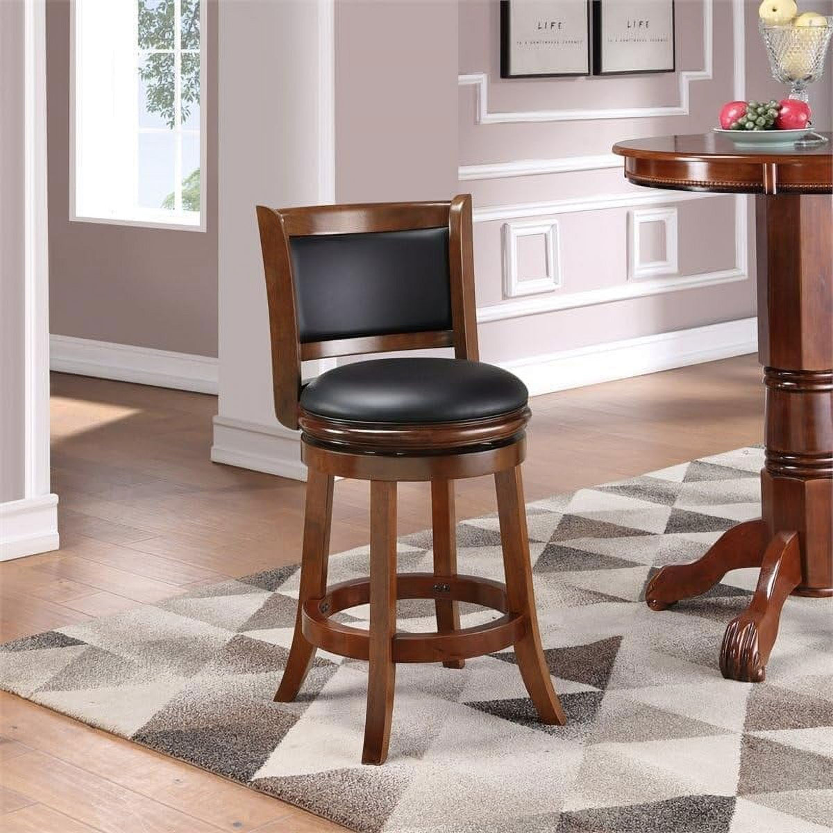 Mid-Century Wood Swivel Stool in Cherry/Black C823